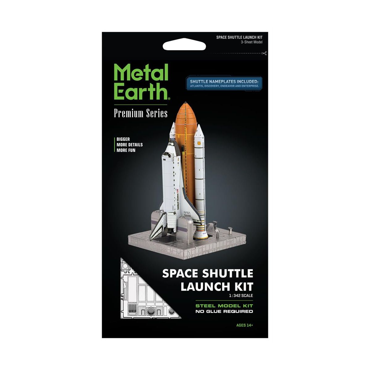 MetalEarth: ICONX - SPACE SHUTTLE LAUNCH KIT 9x10.49x17.02cm, 3D metal model kit with 3 sheets, boxed 13.5x22x2cm, 14+ Metal mod