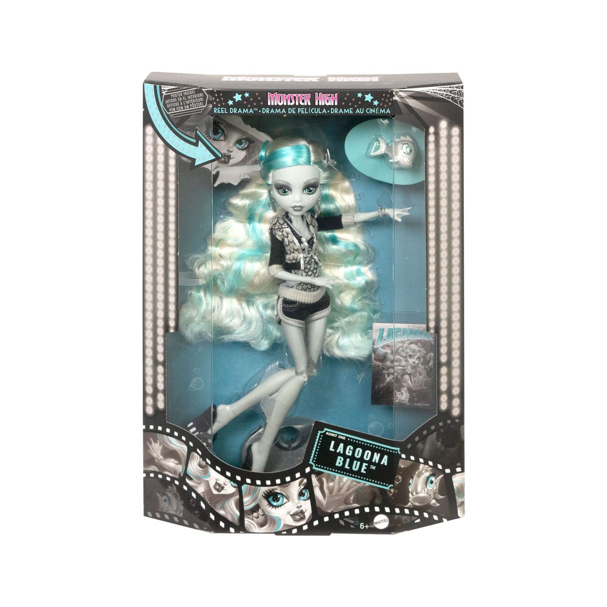 Monster High Reel Drama Lagoona Blue Doll in Black and White Dolls