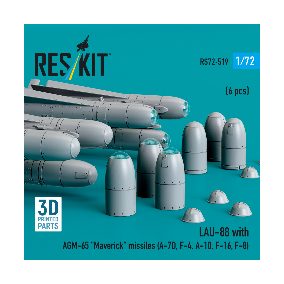 LAU-88 with (2 pcs) AGM-65 'Maverick' missiles (6 pcs) (A-7D, McDonnell F-4, A-10, F-16) (3D-Printed) ResKit